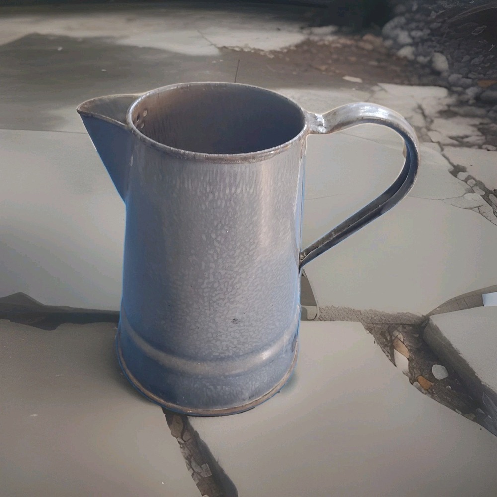 Antique Gray Graniteware Pitcher (7.5 tall) Cottage Core Patina